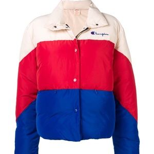 champion colour block quilted puffer jacket